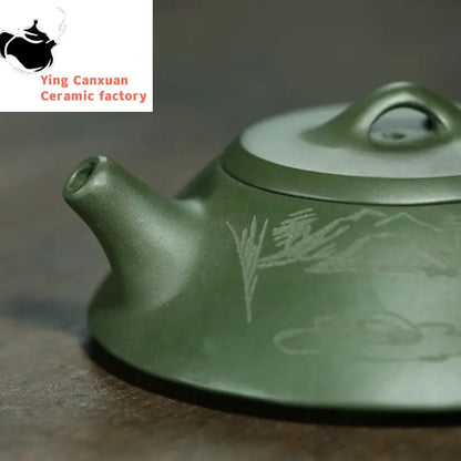 Yixing tea pots Purple Clay Boutique Green clay Flat stone scoop Teapot Handmade beauty kettle Tie Guanyin Puer Tea set 120ml