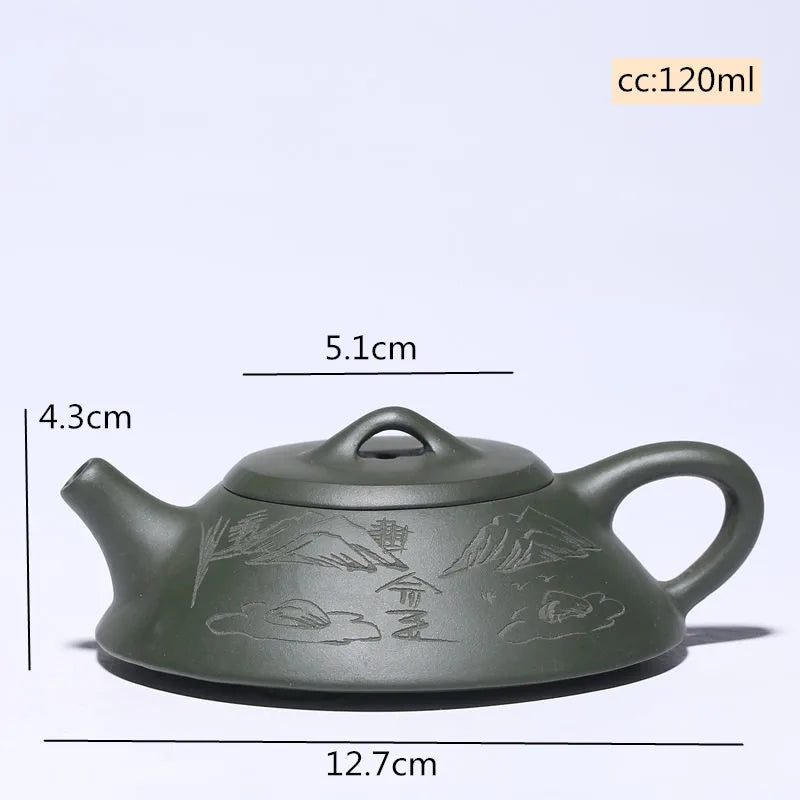 Yixing tea pots Purple Clay Boutique Green clay Flat stone scoop Teapot Handmade beauty kettle Tie Guanyin Puer Tea set 120ml