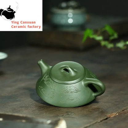 Yixing tea pots Purple Clay Boutique Green clay Flat stone scoop Teapot Handmade beauty kettle Tie Guanyin Puer Tea set 120ml