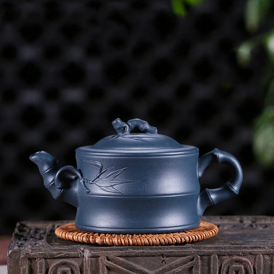 Yixing tea pots Purple Clay Teapot Raw ore Azure mud Bamboo joint beauty kettle Handmade Boutique Teaware 300ml