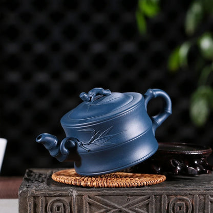 Yixing tea pots Purple Clay Teapot Raw ore Azure mud Bamboo joint beauty kettle Handmade Boutique Teaware 300ml