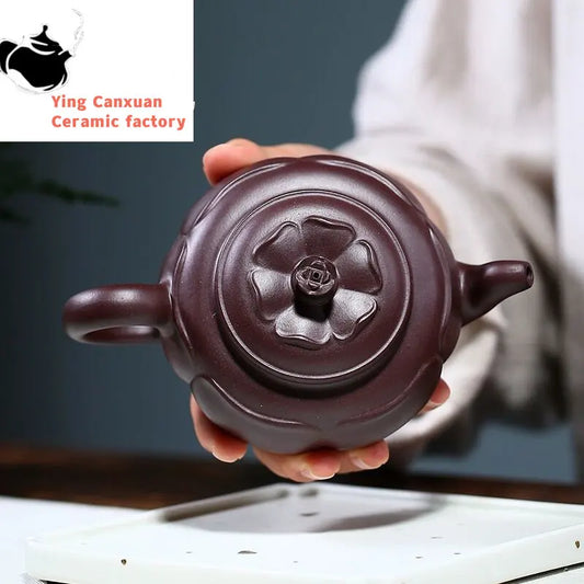 Yixing teapot ore bottom groove clear lotus teapot purple sand tea set drinking Pu'er full handmade Chinese teapot 200ml