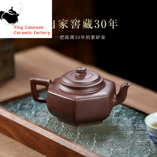 Yixing teapot raw ore purple clay hexagonal pot household teapot Kung Fu tea set pure handmade purple clay pot Chinese teapot