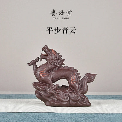Yiyutang Yixing Fine Zisha Zodiac Dragon Business Booming Tea Ornaments Supportable Handmade Tea Tray Utensils