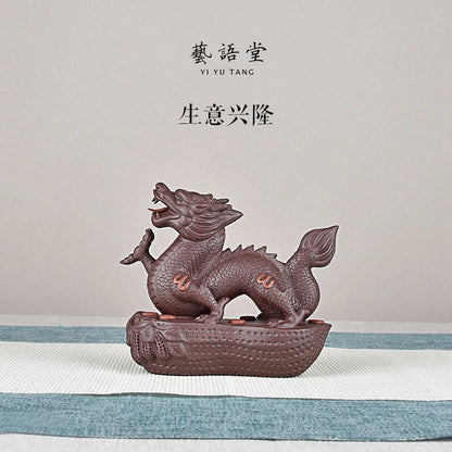 Yiyutang Yixing Fine Zisha Zodiac Dragon Business Booming Tea Ornaments Supportable Handmade Tea Tray Utensils