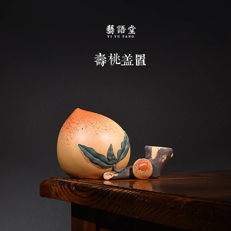 Yiyutang Yixing Raw Ore Purple Sand Longevity Peach Tea Ornaments Cover Holder Lid Decoration Tea Tray Tea Ceremony Utensils Han