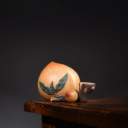 Yiyutang Yixing Raw Ore Purple Sand Longevity Peach Tea Ornaments Cover Holder Lid Decoration Tea Tray Tea Ceremony Utensils Han