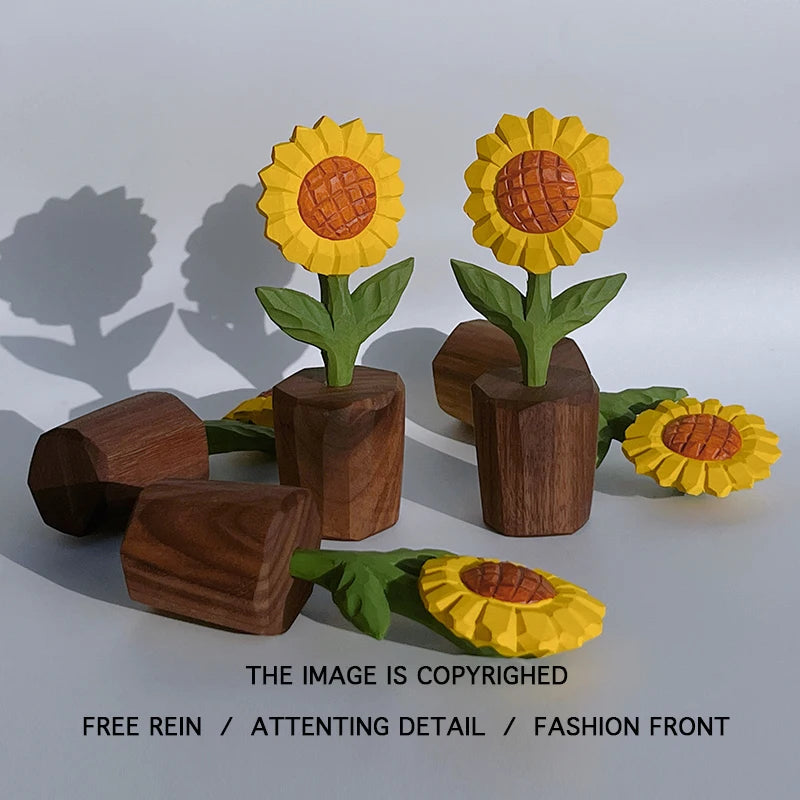 You will always be my sunshine! Sunflower small wood carving healing series ornament,car mounted desktop decoration,holiday gift