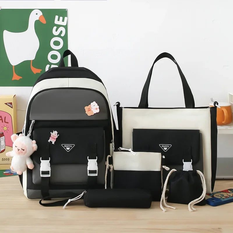Youth Student Backpack Five-piece Set 4-6 Grade Students Back To School Backpack Cute Girls Must-have Daily Schoolbag