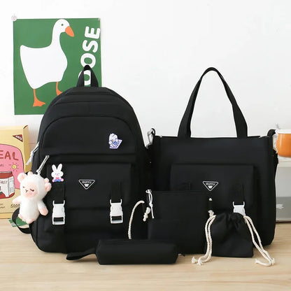 Youth Student Backpack Five-piece Set 4-6 Grade Students Back To School Backpack Cute Girls Must-have Daily Schoolbag