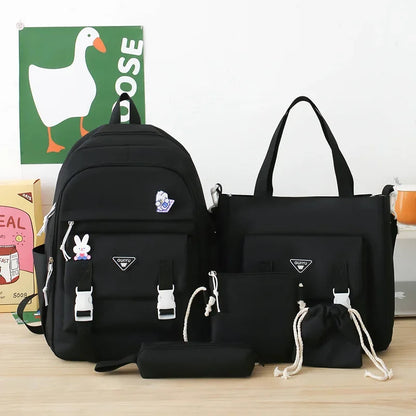 Youth Student Backpack Five-piece Set 4-6 Grade Students Back To School Backpack Cute Girls Must-have Daily Schoolbag