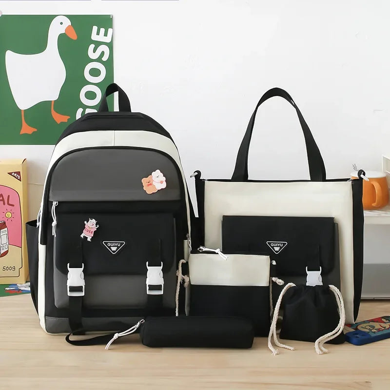Youth Student Backpack Five-piece Set 4-6 Grade Students Back To School Backpack Cute Girls Must-have Daily Schoolbag