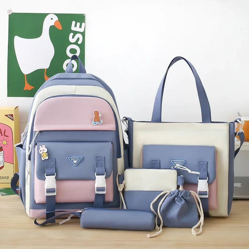Youth Student Backpack Five-piece Set 4-6 Grade Students Back To School Backpack Cute Girls Must-have Daily Schoolbag