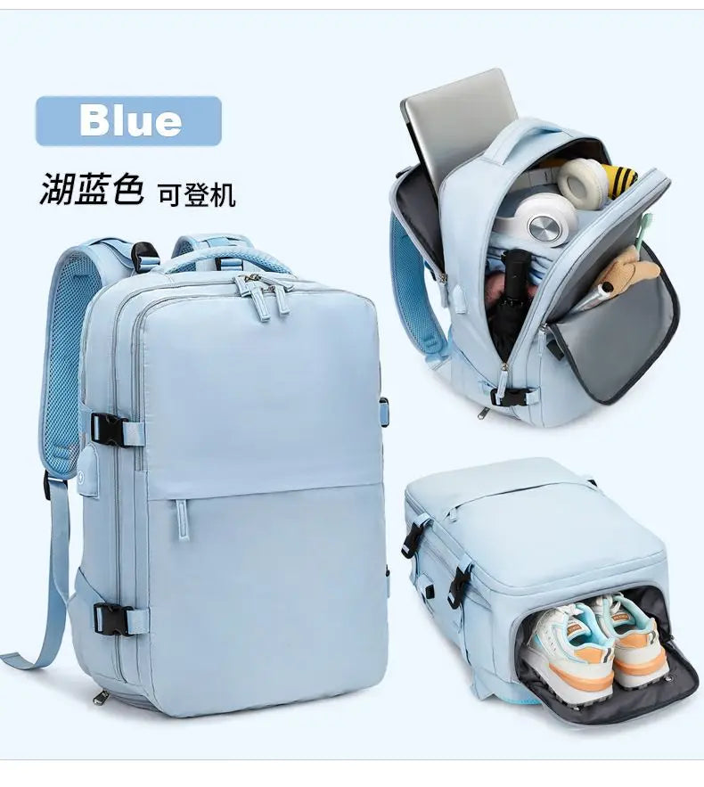 Youth women's Travel Backpack Business Fashion USB Charge Large Outdoor School Knapsack Independent Shoe Laptop Bag 2023