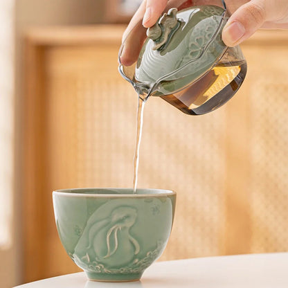 Yue Kiln Celadon Moon Rabbit Tea Set Kit Vintage Set of Cups 1 Pot 1 Cup Household Tea Making Picnic Outdoor Stock Bags Craft