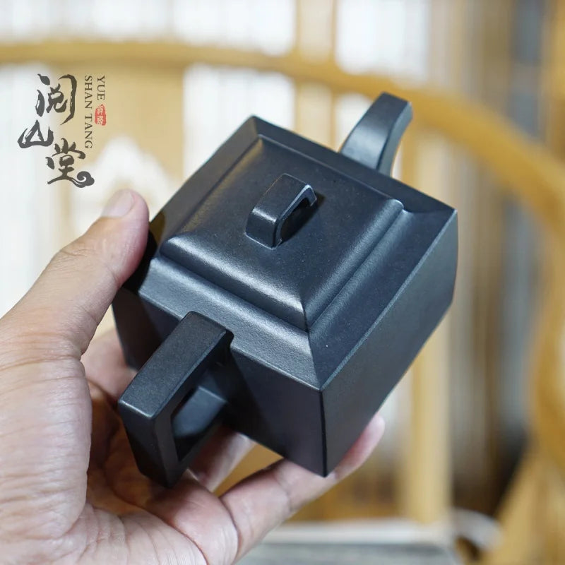 Yueshan Hall | Gray Yaming Square Classic Purple Sand Square Pot Raw Ore Bottom Trough Cleaning Gray All Handmade