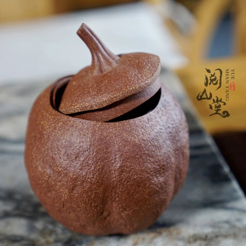 Yueshan Hall | Guana Tea Fragrance Tea Storage Pot Pumpkin Tea Pot Literati Purple Sand Shi Yiting Handmade