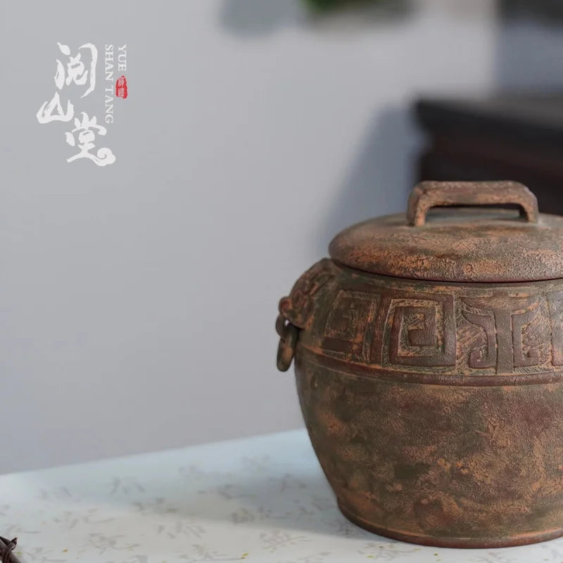 Yueshan Hall | Imitation Bronze Purple Sand Tea Caddy Ancient Charm Steady and Generous Moisture-Proof and Fragrant