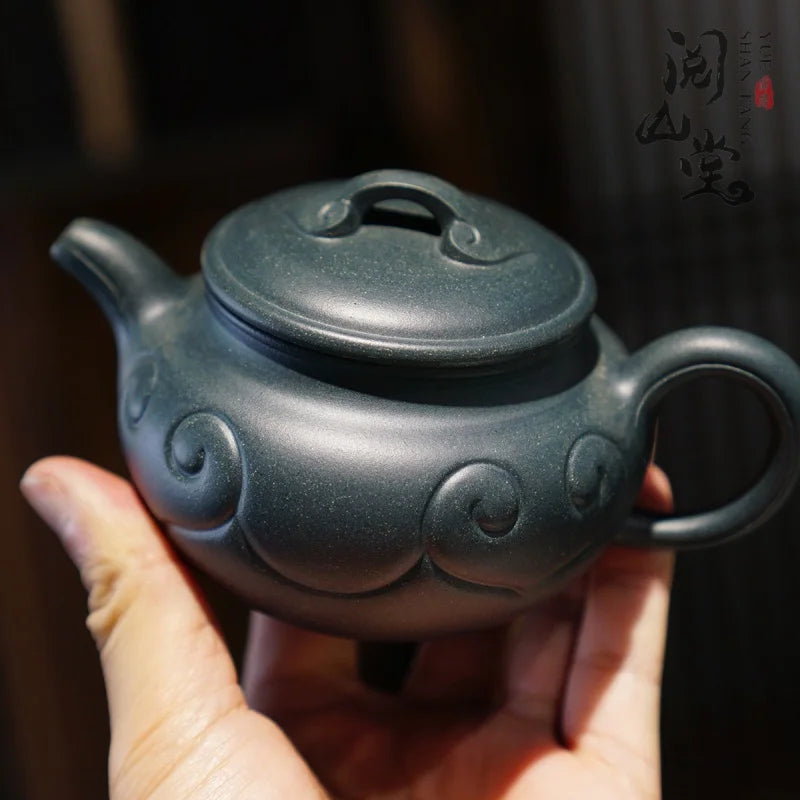 Yueshan Hall | Imitation Drum Ruyi Kettle Rare Mud Material Republic of China Green Purple Clay Pot Chinese Worker Qi Liyun Hand