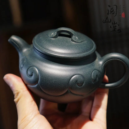 Yueshan Hall | Imitation Drum Ruyi Kettle Rare Mud Material Republic of China Green Purple Clay Pot Chinese Worker Qi Liyun Hand