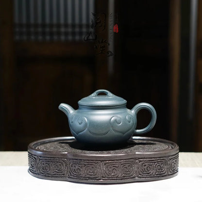 Yueshan Hall | Imitation Drum Ruyi Kettle Rare Mud Material Republic of China Green Purple Clay Pot Chinese Worker Qi Liyun Hand