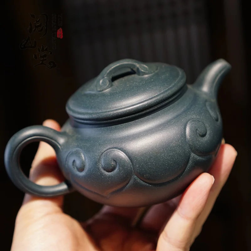 Yueshan Hall | Imitation Drum Ruyi Kettle Rare Mud Material Republic of China Green Purple Clay Pot Chinese Worker Qi Liyun Hand
