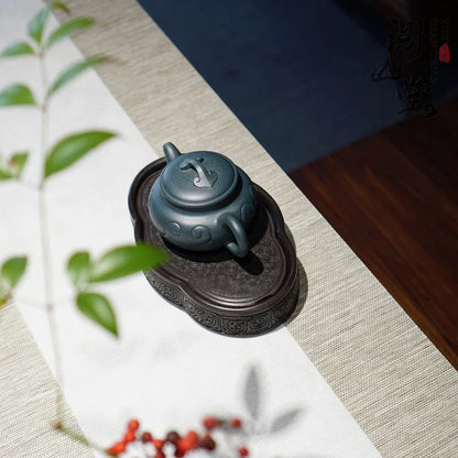 Yueshan Hall | Imitation Drum Ruyi Kettle Rare Mud Material Republic of China Green Purple Clay Pot Chinese Worker Qi Liyun Hand