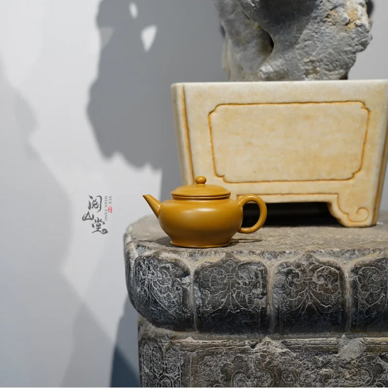 Yueshan Hall | Ming-Style Horizontal Yellow chicken grease Raw Ore Wrinkled Leather Golden Section Elegant Sketch Jinyu Handm