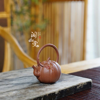 Yueshan Hall | Mini Pumpkin Lifting Handle Purple Clay Pot Raw Ore Old Segment Mud Flower Goods Shi Yiting Handmade
