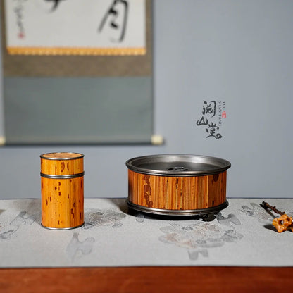 Yueshan Hall | Mottled Bamboo Tin Tea Set Series Archaized Pot Bearing Tea Caddy Tea Mat Ornaments