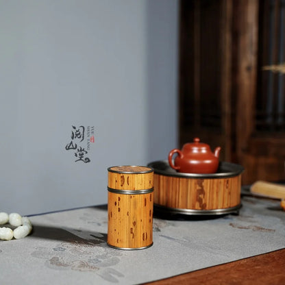 Yueshan Hall | Mottled Bamboo Tin Tea Set Series Archaized Pot Bearing Tea Caddy Tea Mat Ornaments