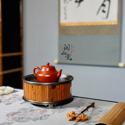 Yueshan Hall | Mottled Bamboo Tin Tea Set Series Archaized Pot Bearing Tea Caddy Tea Mat Ornaments
