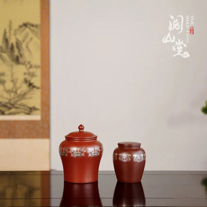 Yueshan Hall | Shengshi Zhu Yan Series Court Drawing Silver Enamel Purple sand tea caddy Tea storage pot A Red Clay