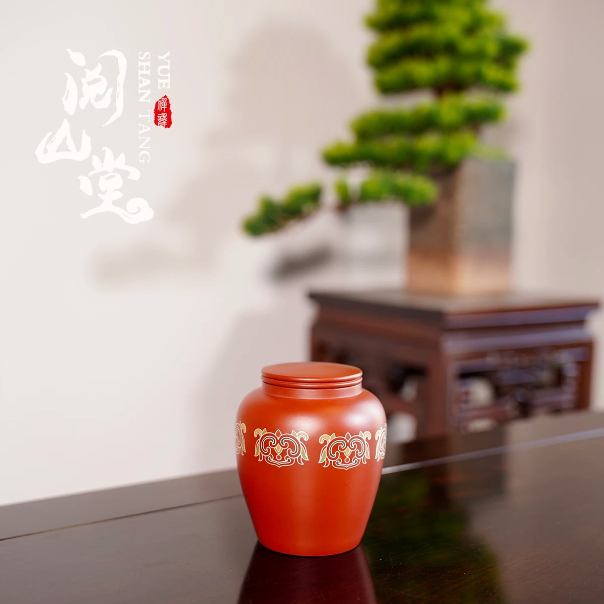 Yueshan Hall | Shengshi Zhu Yan Series Court Drawing Silver Enamel Purple sand tea caddy Tea storage pot A Red Clay
