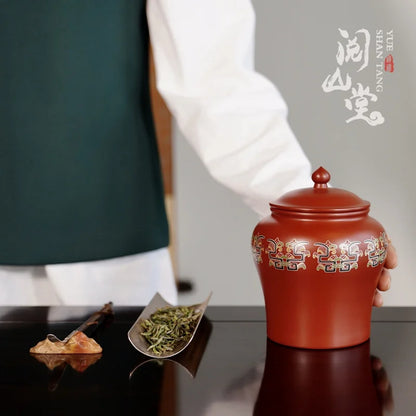Yueshan Hall | Shengshi Zhu Yan Series Court Drawing Silver Enamel Purple sand tea caddy Tea storage pot A Red Clay