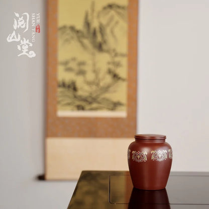 Yueshan Hall | Shengshi Zhu Yan Series Court Drawing Silver Enamel Purple sand tea caddy Tea storage pot A Red Clay
