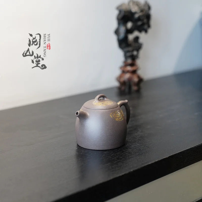Yueshan Hall | Xiangyun Qinquan Pot Raw Ore Sky Blue Mash Gold Painting Process Famous National Worker Qi Liyun Handmade