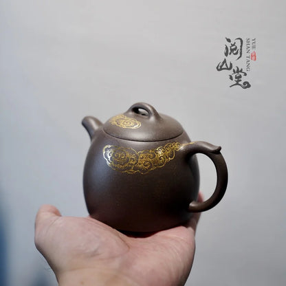 Yueshan Hall | Xiangyun Qinquan Pot Raw Ore Sky Blue Mash Gold Painting Process Famous National Worker Qi Liyun Handmade