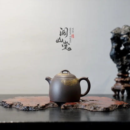Yueshan Hall | Xiangyun Qinquan Pot Raw Ore Sky Blue Mash Gold Painting Process Famous National Worker Qi Liyun Handmade