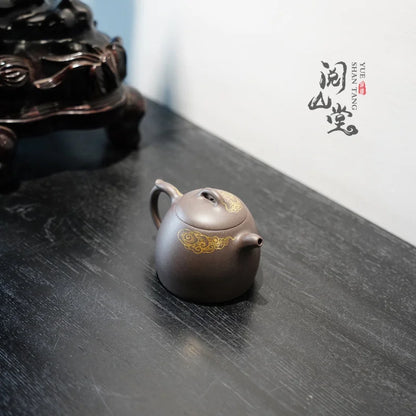 Yueshan Hall | Xiangyun Qinquan Pot Raw Ore Sky Blue Mash Gold Painting Process Famous National Worker Qi Liyun Handmade