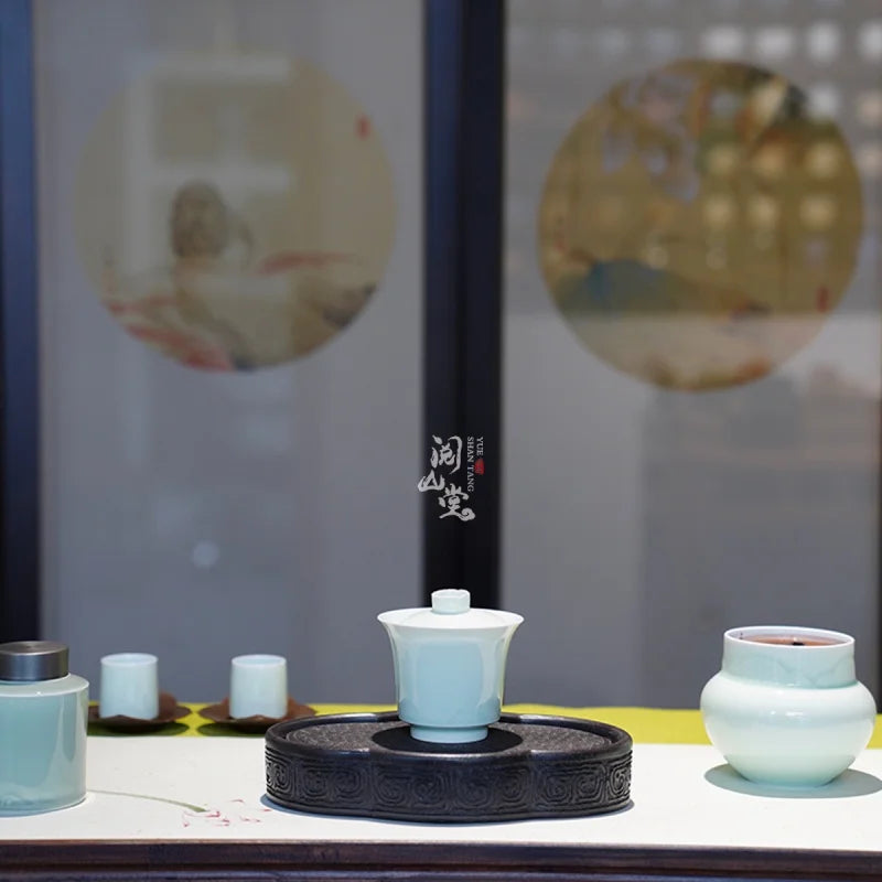 Yueshan Hall | Yushan Shadow Blue Procelain Teaware Set Tureen Tea basin Tea storage pot Jingdezhen All Hand
