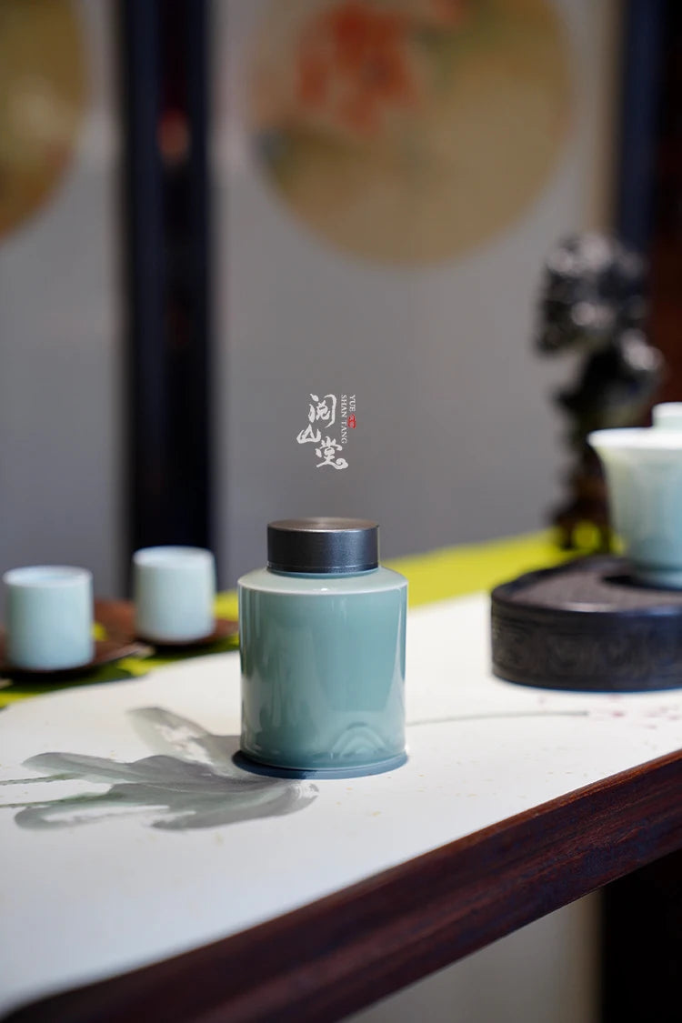Yueshan Hall | Yushan Shadow Blue Procelain Teaware Set Tureen Tea basin Tea storage pot Jingdezhen All Hand