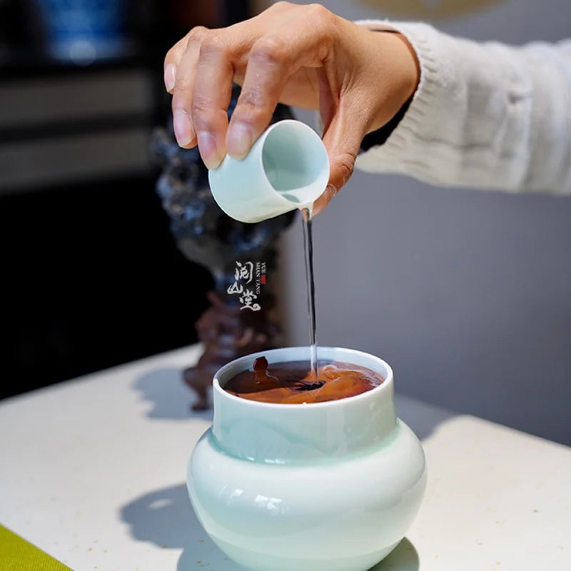 Yueshan Hall | Yushan Shadow Blue Procelain Teaware Set Tureen Tea basin Tea storage pot Jingdezhen All Hand