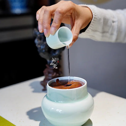 Yueshan Hall | Yushan Shadow Blue Procelain Teaware Set Tureen Tea basin Tea storage pot Jingdezhen All Hand