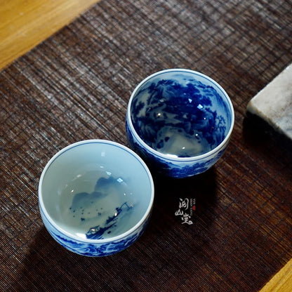 Yueshang Qingwan | Heavy Industry Blue and White Master Cup Antique Tire Material High-End Tea Cup Player-Level Blue and Whit