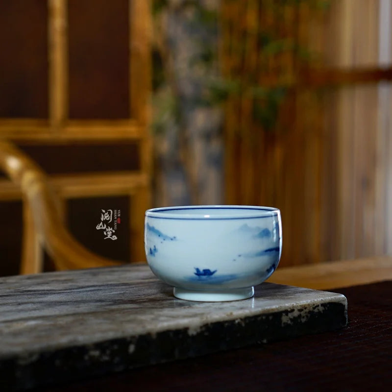 Yueshang Qingwan | Heavy Industry Blue and White Master Cup Antique Tire Material High-End Tea Cup Player-Level Blue and Whit