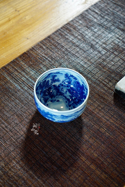 Yueshang Qingwan | Heavy Industry Blue and White Master Cup Antique Tire Material High-End Tea Cup Player-Level Blue and Whit