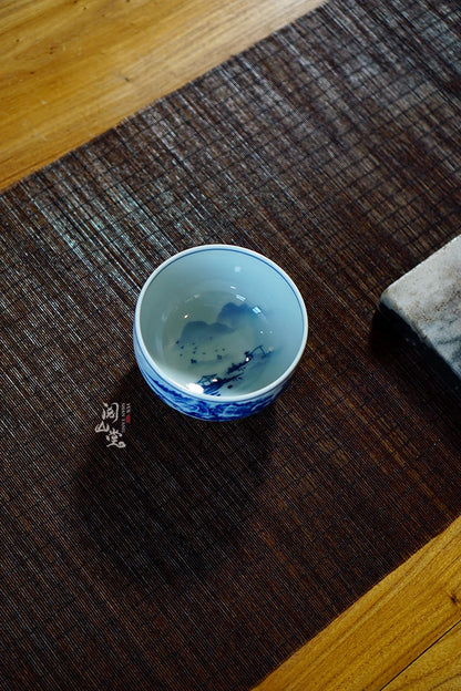 Yueshang Qingwan | Heavy Industry Blue and White Master Cup Antique Tire Material High-End Tea Cup Player-Level Blue and Whit