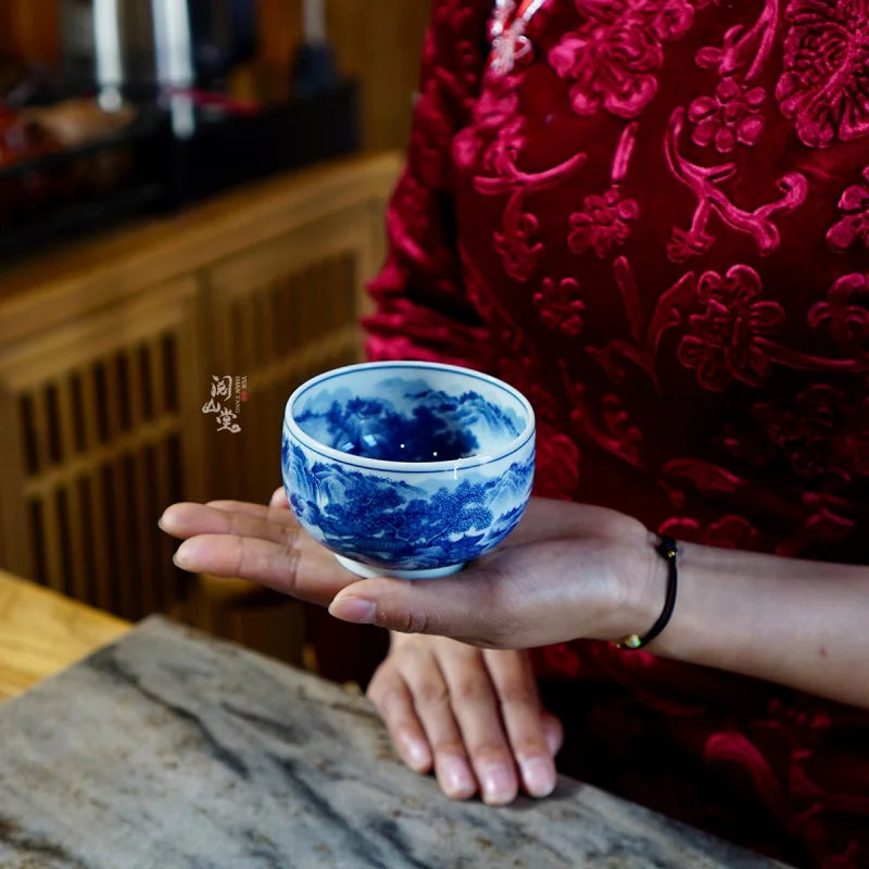 Yueshang Qingwan | Heavy Industry Blue and White Master Cup Antique Tire Material High-End Tea Cup Player-Level Blue and Whit
