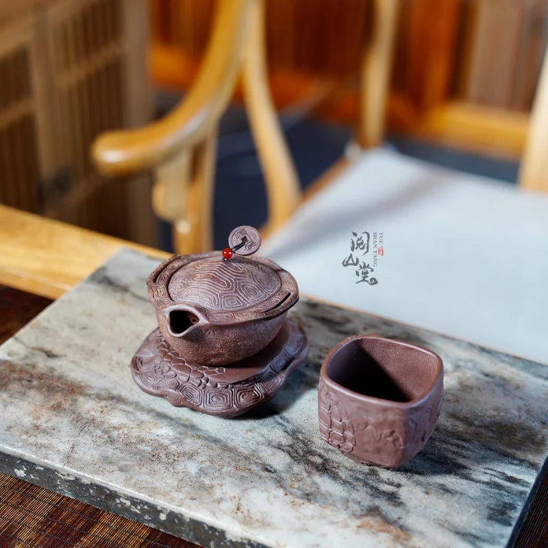 Yueshang Qingwan | Rich Party Colorful Small Water Turtle Pot Sets Cultural and Creative Works All Hand